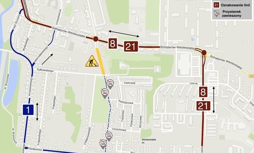 Zdjęcie do Objazd dla linii 8 i 21 - ul. Gdyńska 
